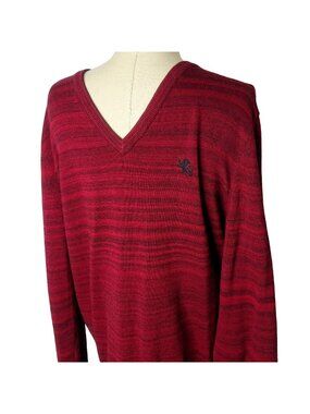Express Sweater Mens Size L Red Heathered V-Neck Pullover Lion Logo